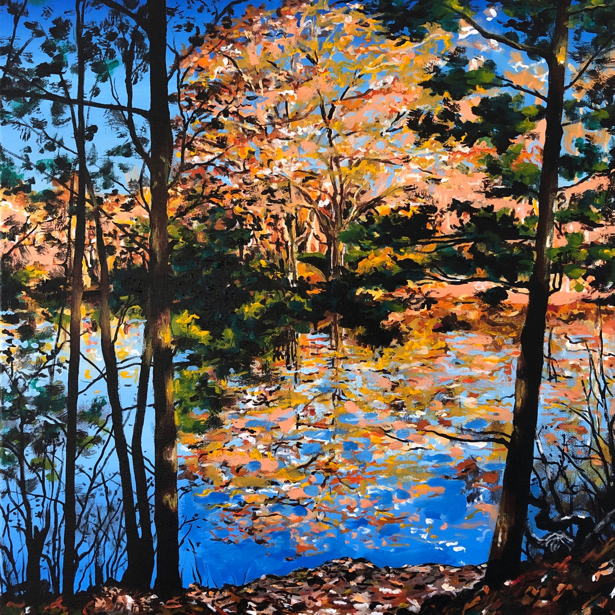 "Reflection" by Sarah Thompson, 16x20", acrylic on canvas, 2024.